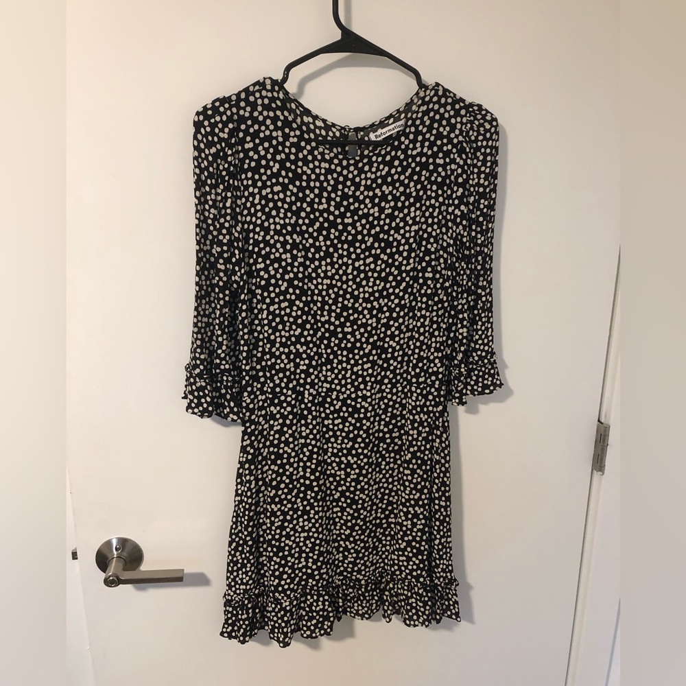 Reformation Doutzen Ruffled Polka Dot Mini Dress